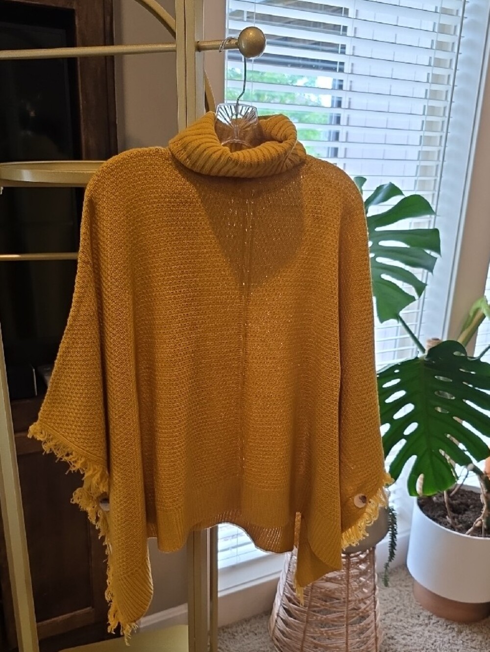 Zack & Zoey Mustard Yellow Knit Poncho with Buttons